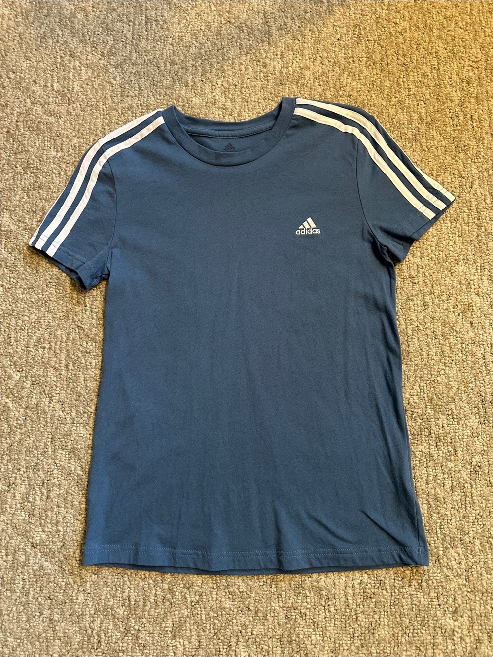 adidas Blue Tee with White Shoulder Stripes